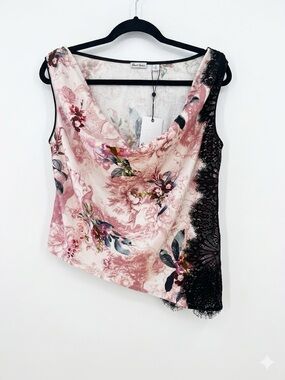 Robert Graham Asymmetrical Floral Lace Cowl Neck Tank Top Small New with tags